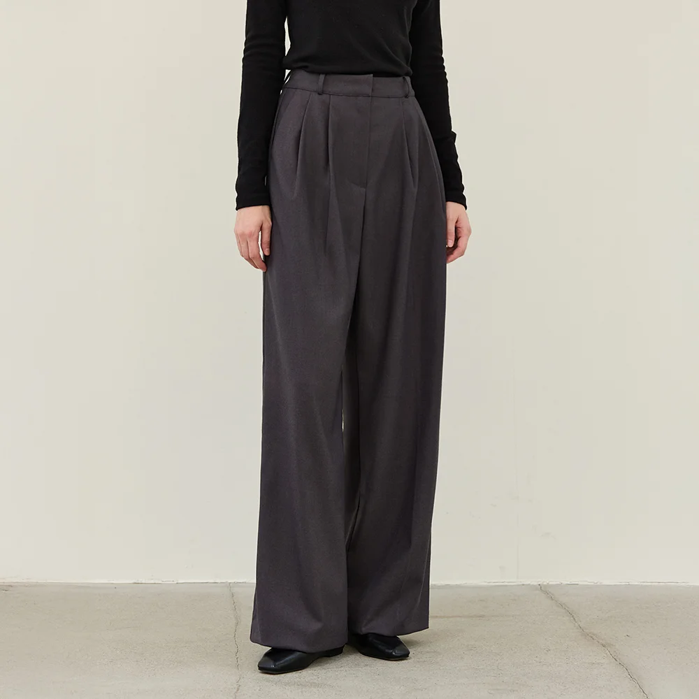 W1108 PIN TUCK WIDE SLACKS(3COLORS)