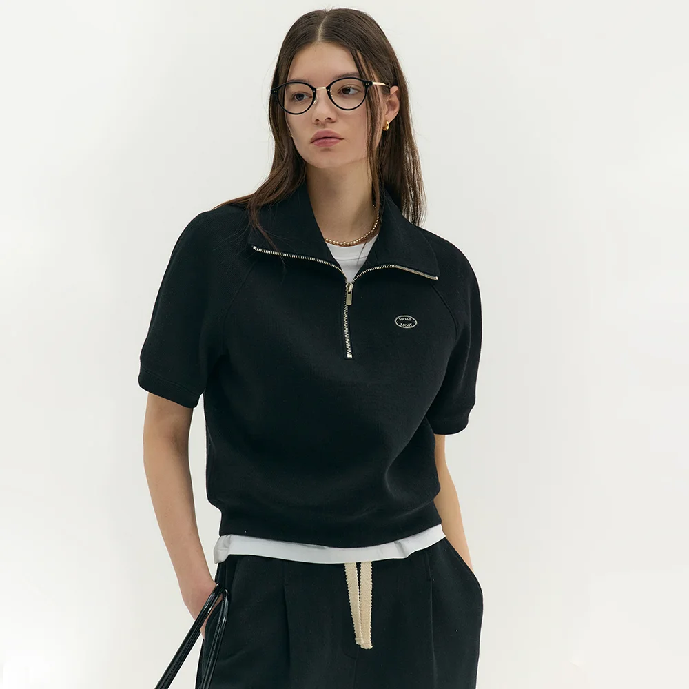 VOLUME HALF ZIP-UP SWEATSHIRT (moat black)