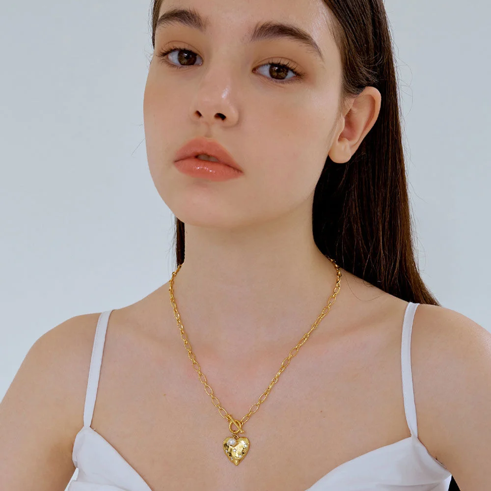 swa cubic heart pearl necklace