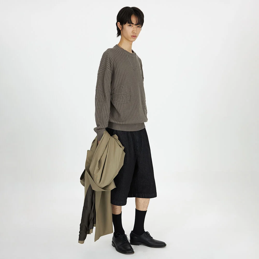 23SS Flower Crew-Neck Knit Khaki