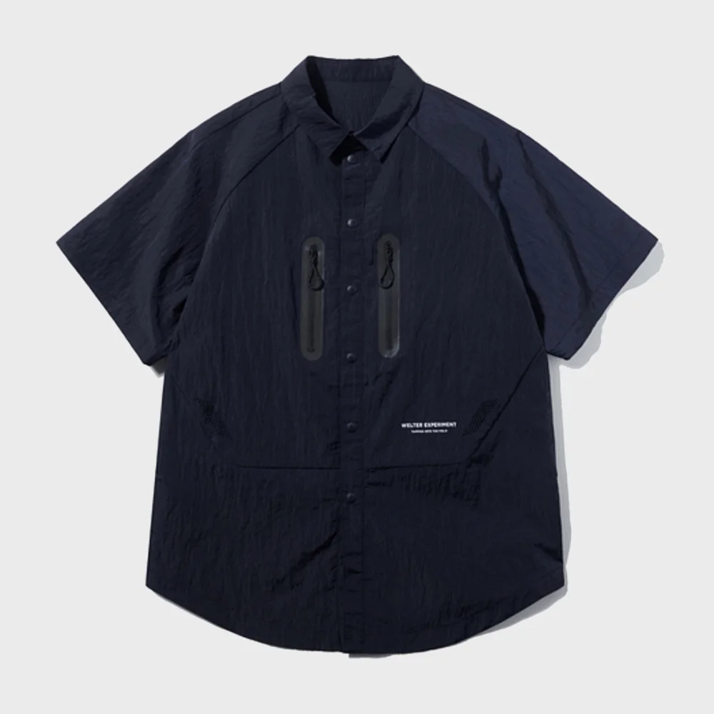 LIGHT REFLECTION RIP STOP HALF SHIRTS_Navy