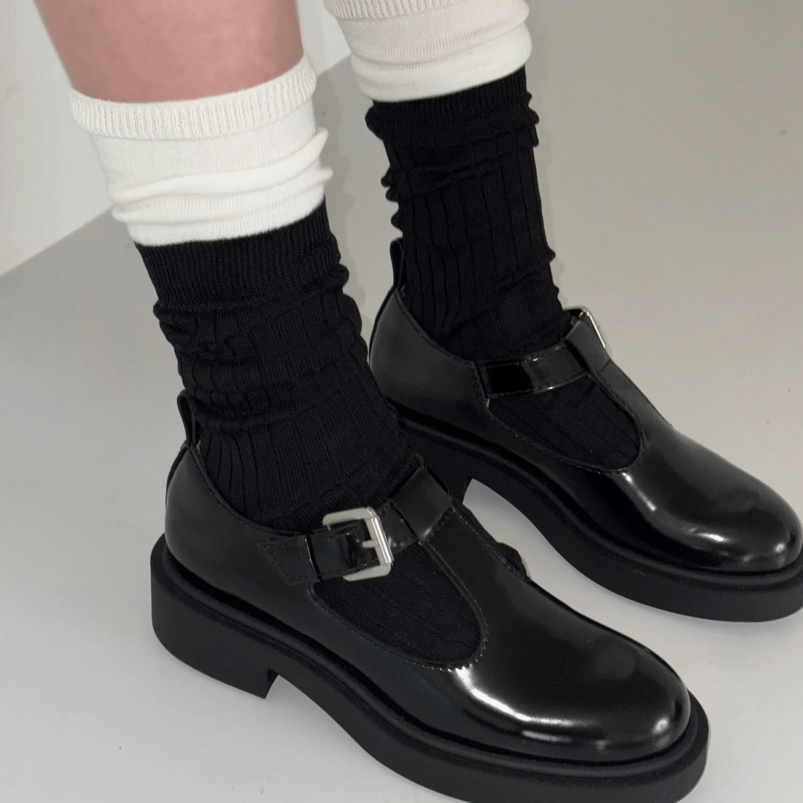layered two tone socks - black & white