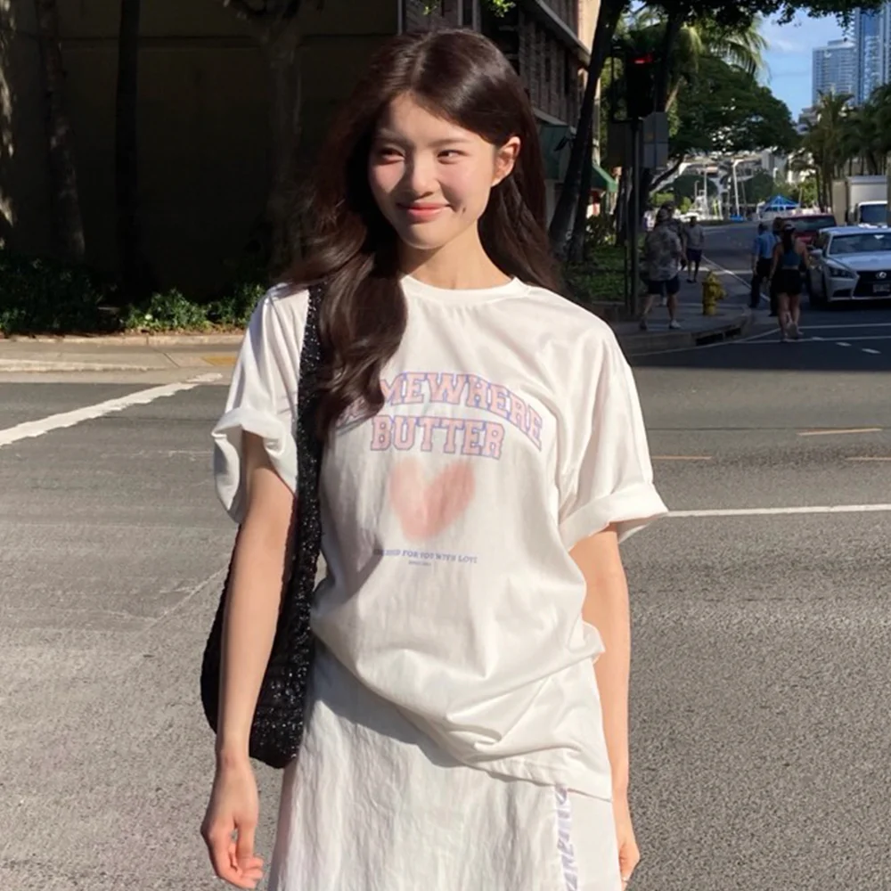 Fuzzy Heart Logo Over-Fit Top - Ivory