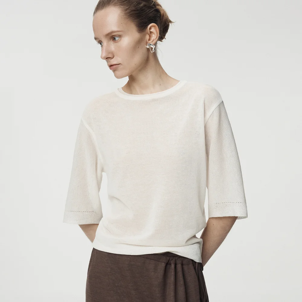 Fine Cotton Half Sleeve Pullover_Ivory