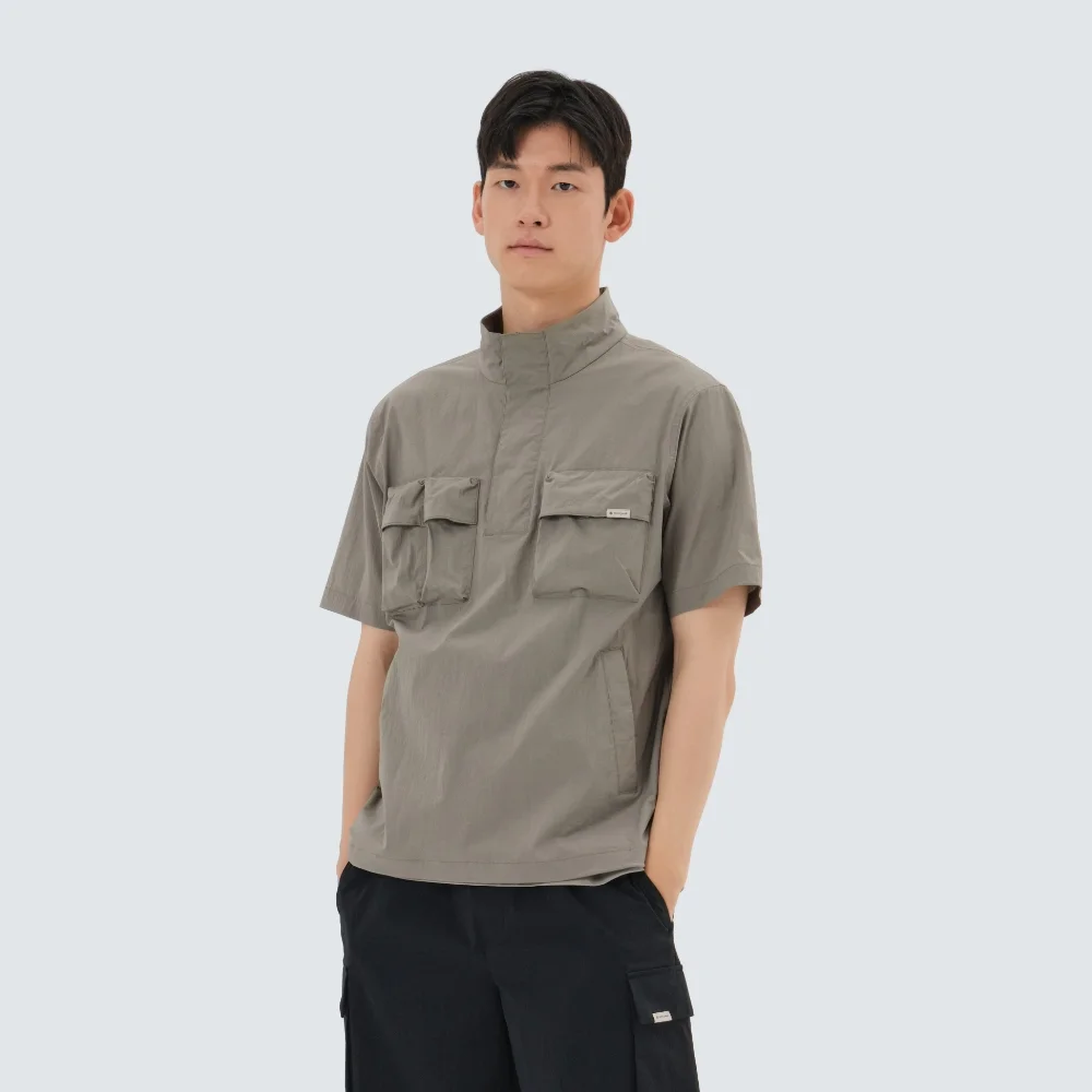 髮根 立領 短袖 風褸 Khaki Gray (S25MMRAN64)