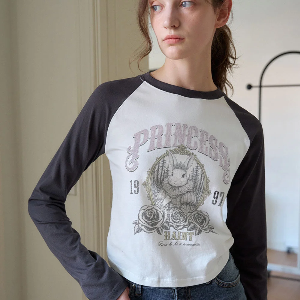 PRINCESS BUNNY GRAPHIC RAGLAN T_SHIRT 2COL_CHARCOAL