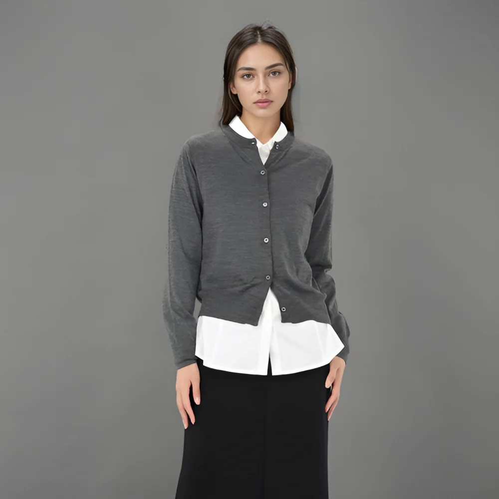 Round Neck Wool Cardigan _Grey