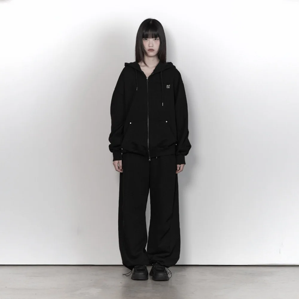 Soft Heavy Angel Washing Over-fit Hood Zip-up (Black)