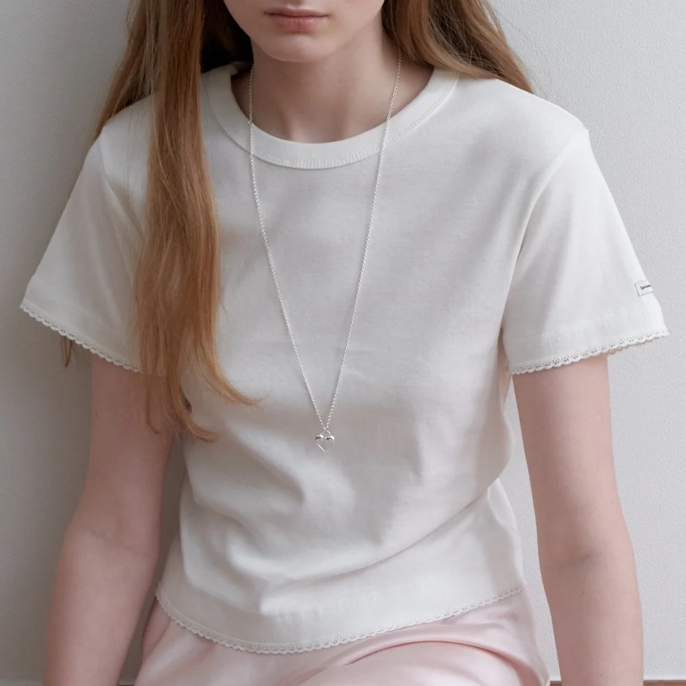 Cotton Lace Semi Crop T-shirt (L241MTS010)
