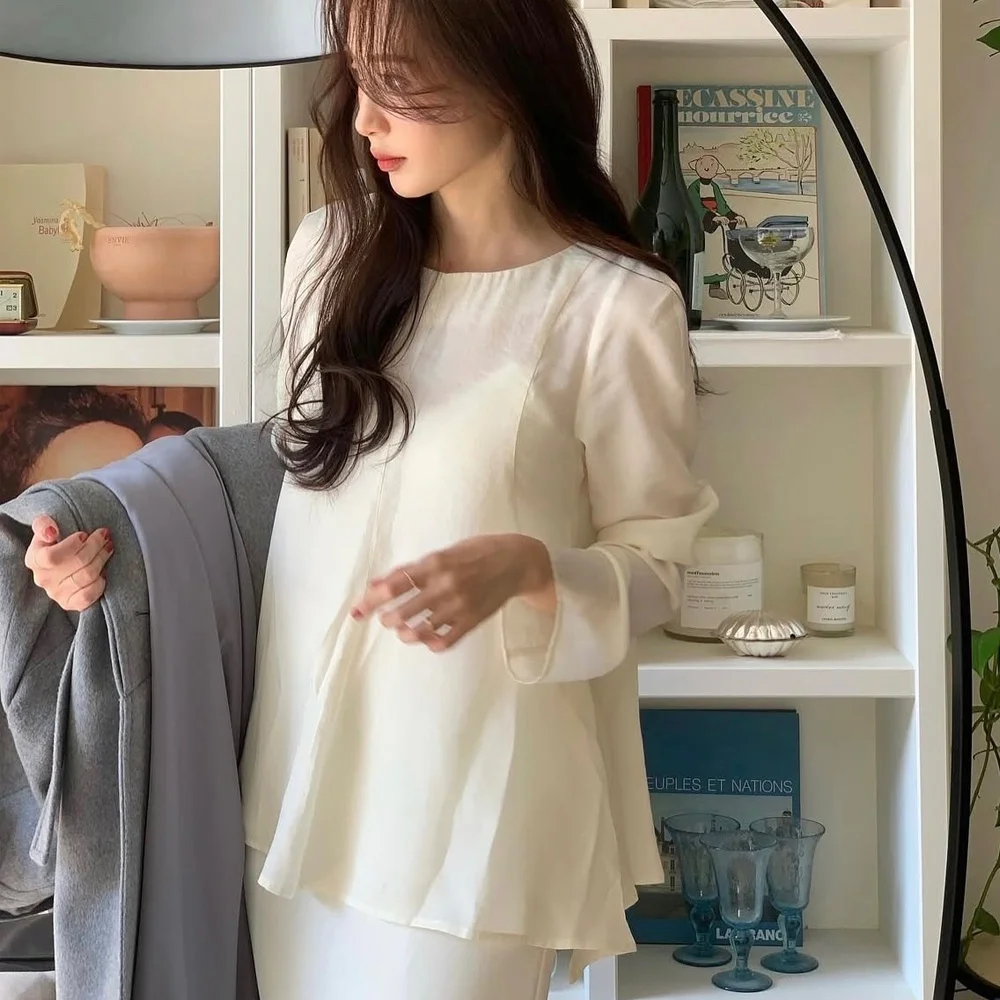 long sleeve overlap blouse_ivory