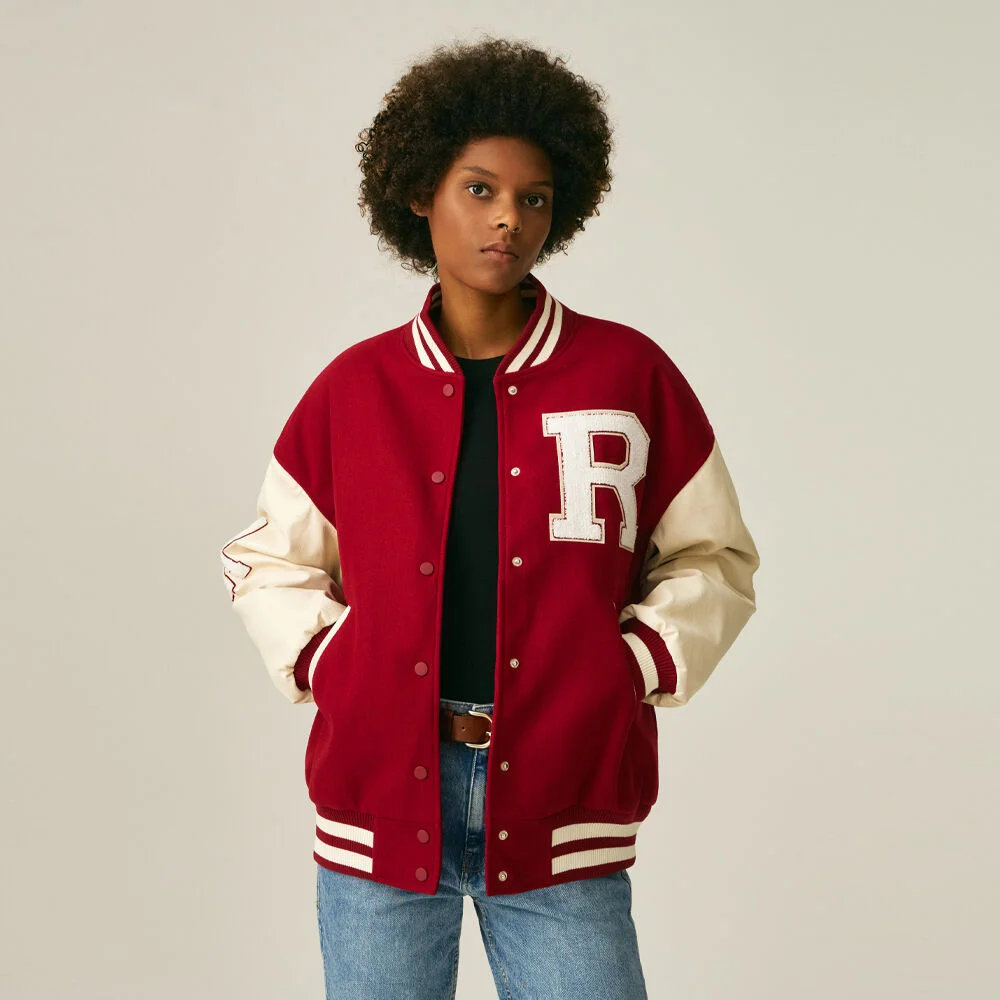 (UNISEX)60105 WOOL VARSITY PADDED JACKET_RED