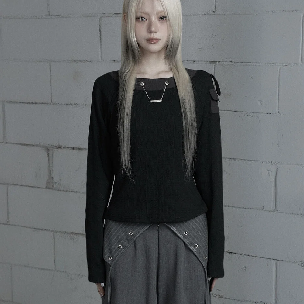 Chain Bijo Pocket Long Sleeve T-Shirt (Black)