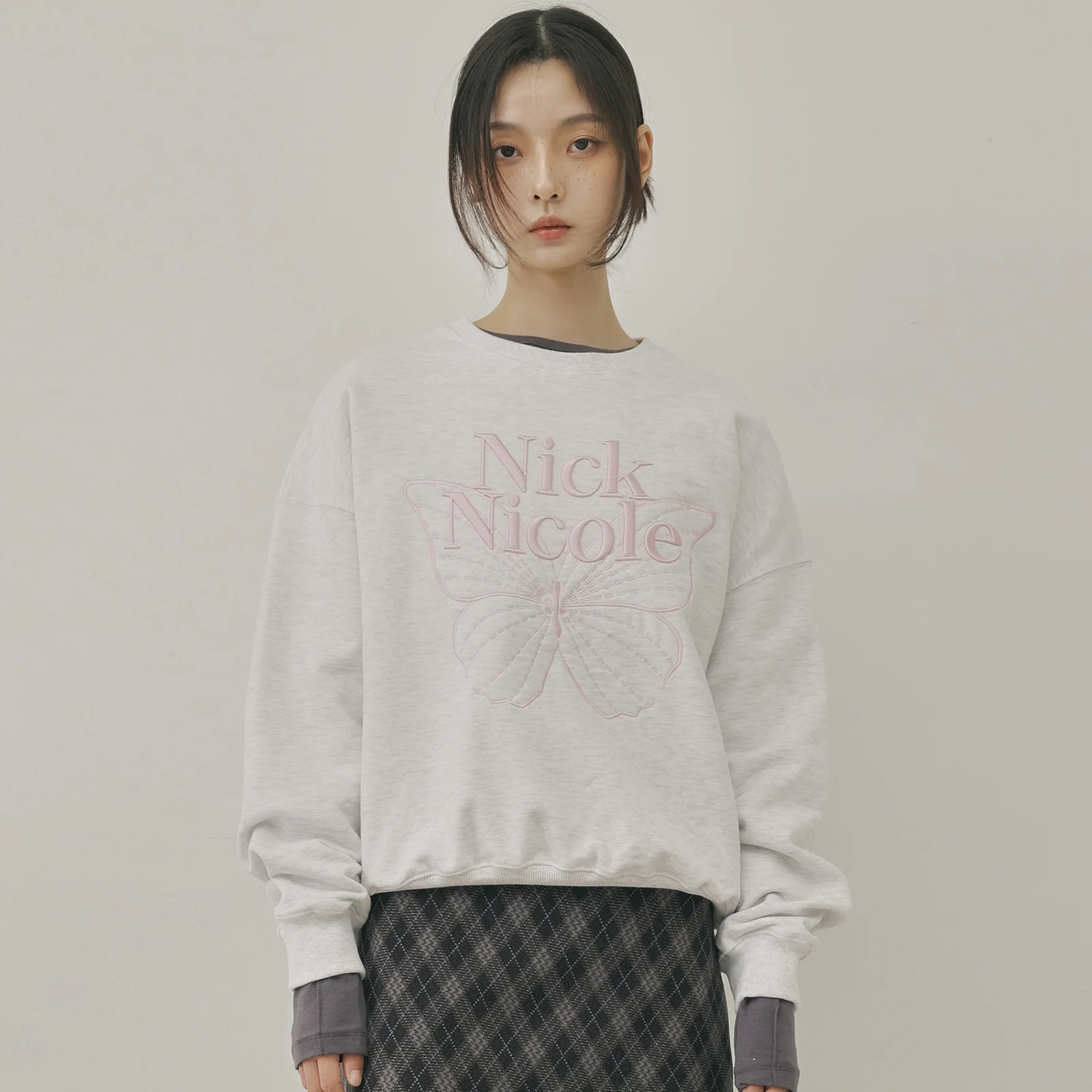VOLUME BUTTERFLY SIGNATURE SWEATSHIRT_MELANGE LIGHT PINK