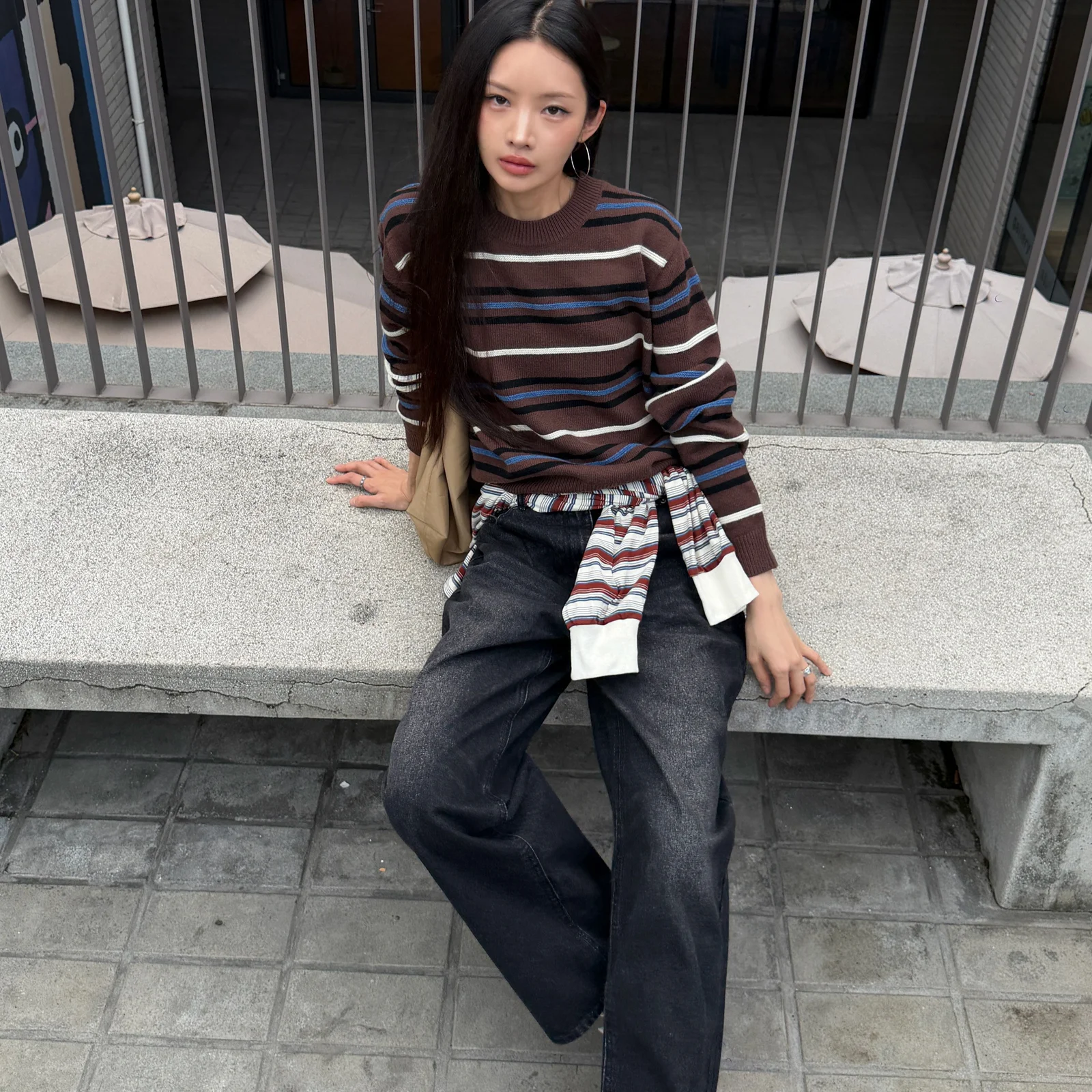 復古 水洗 牛仔 褲子_黑色 9106362102