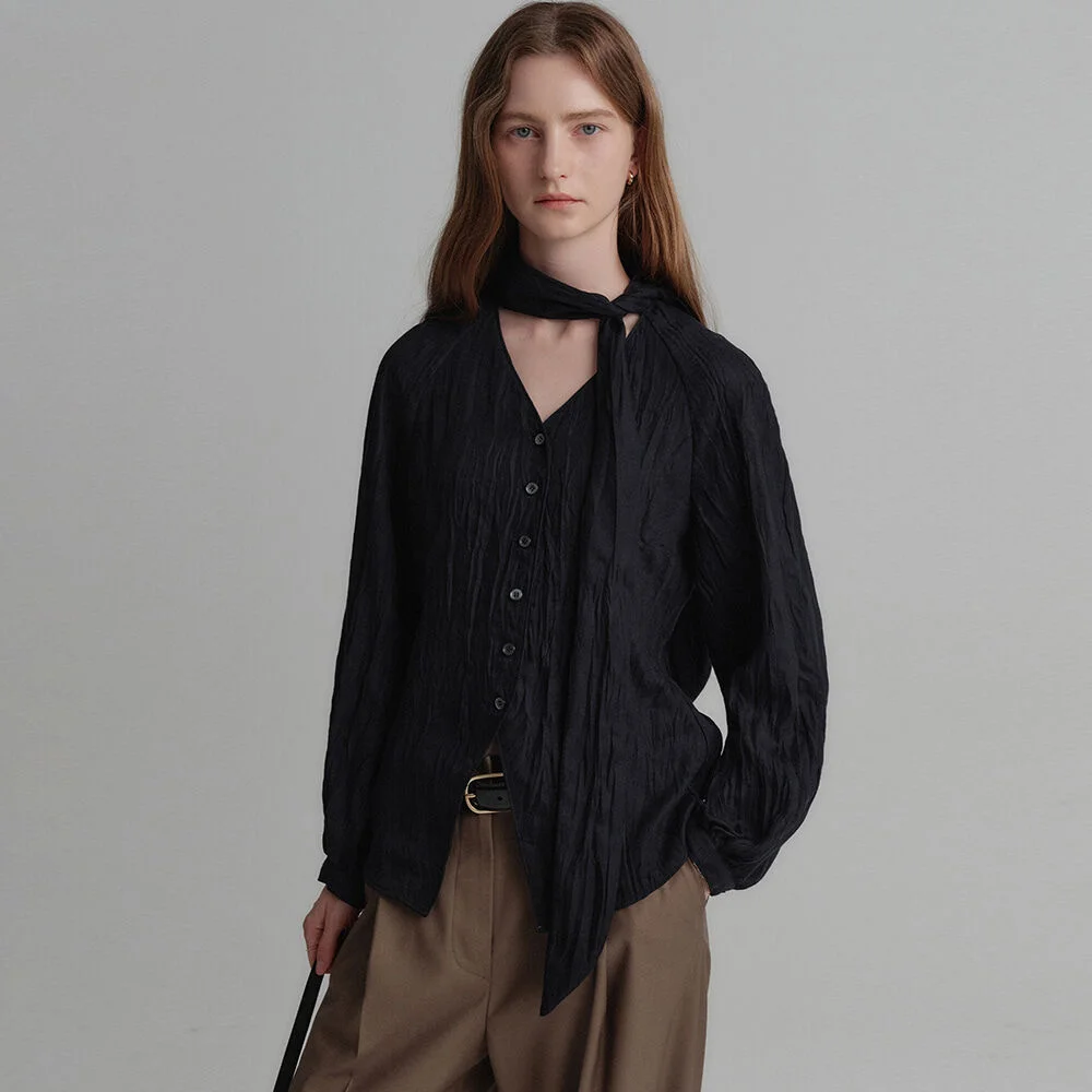 Rachel 綁帶 雪紡衫_黑色 / RACHEL TIE BLOUSE_BLACK