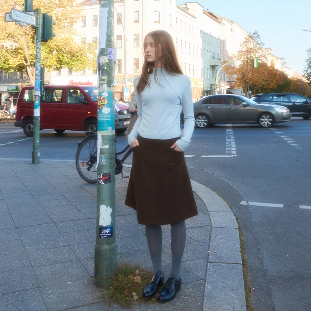 Wool pocket detailed skirt_brown