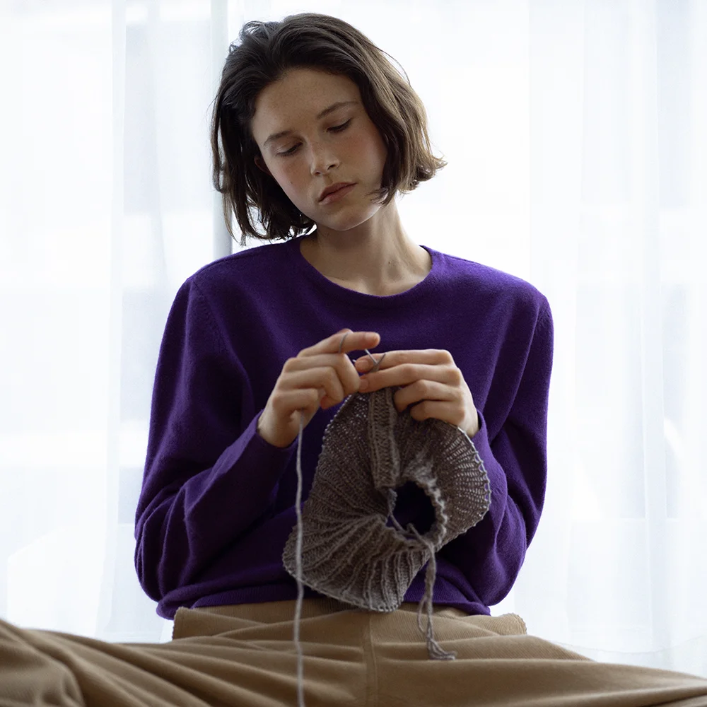 Classic Round Neck Knit (Purple)