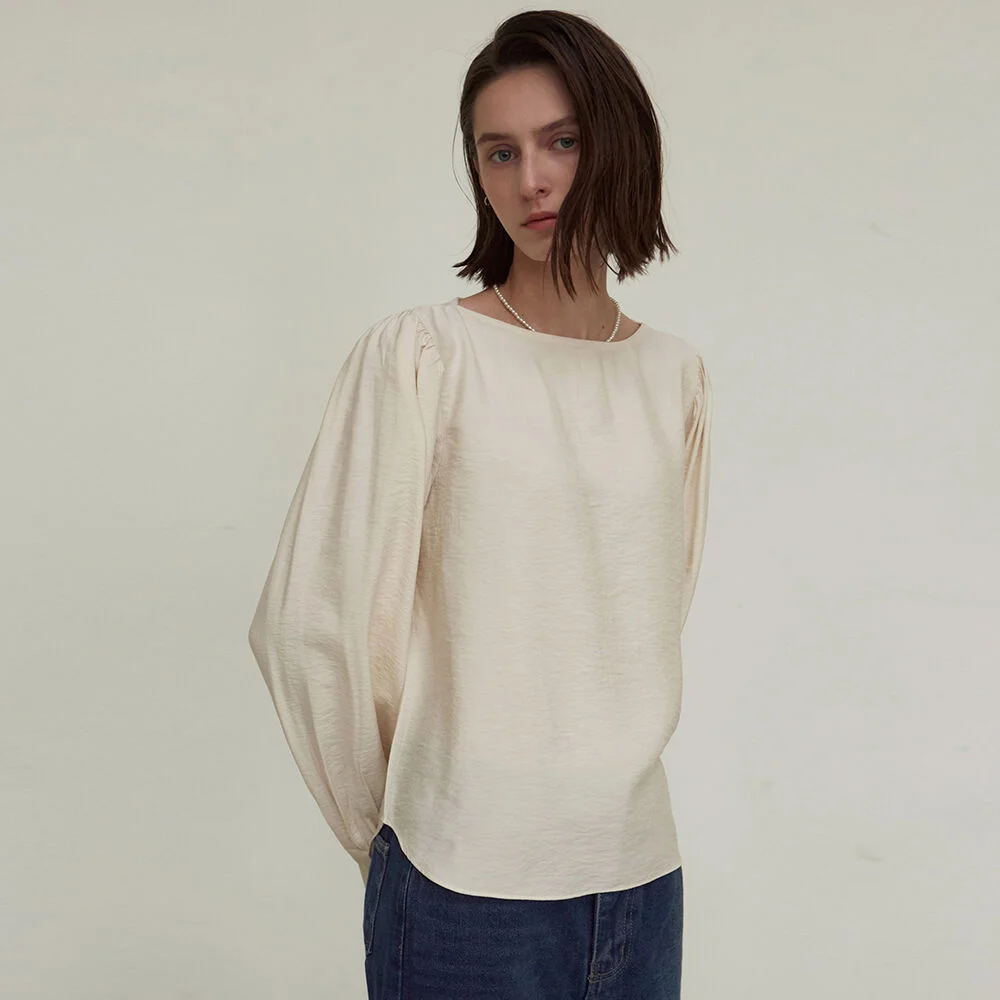 SHIRRING PUFF BLOUSE_CREAM
