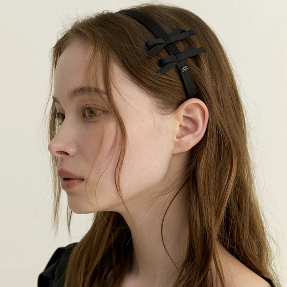 classic black double ribbon headband