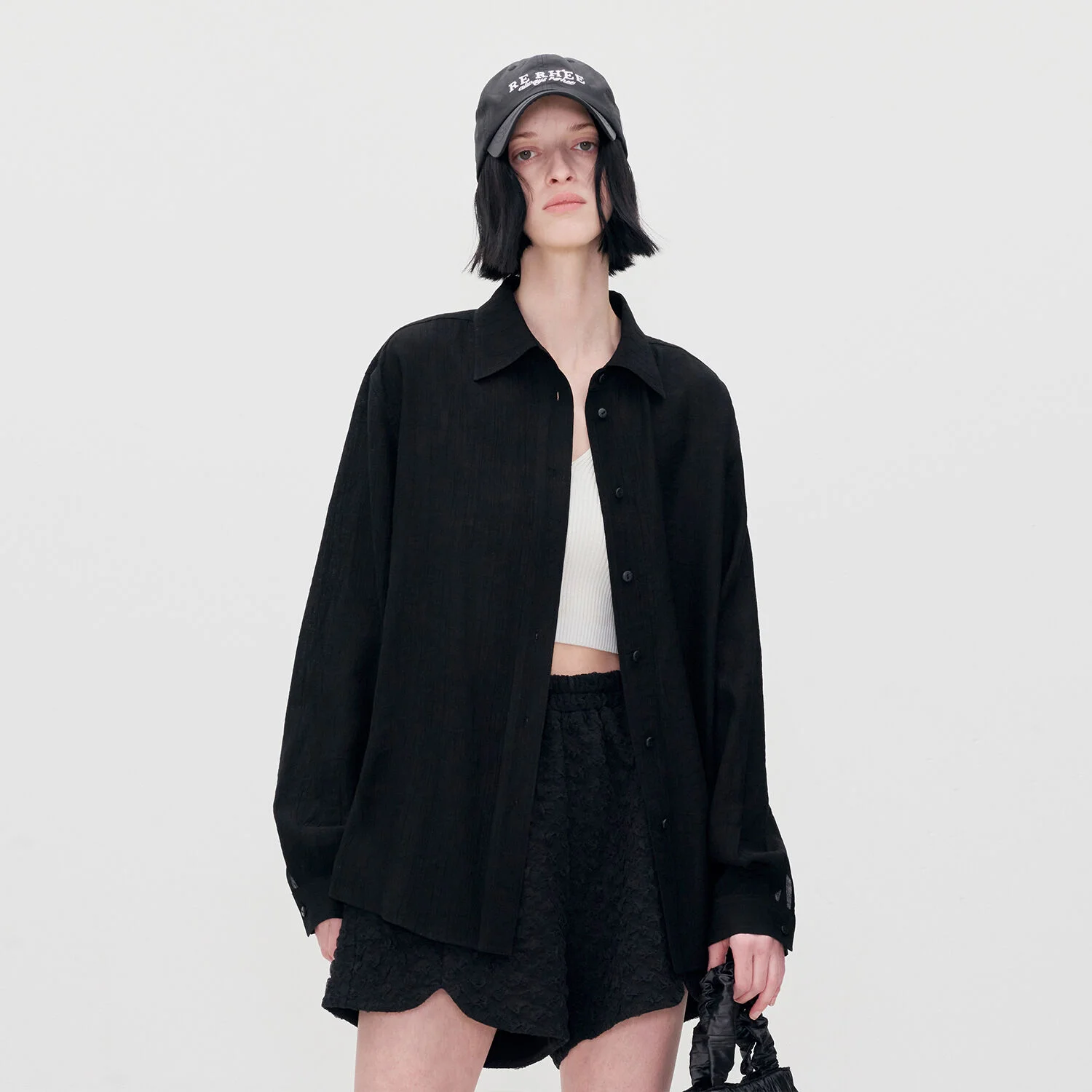 LONG SLEEVES PLEATS SHIRTS BLACK