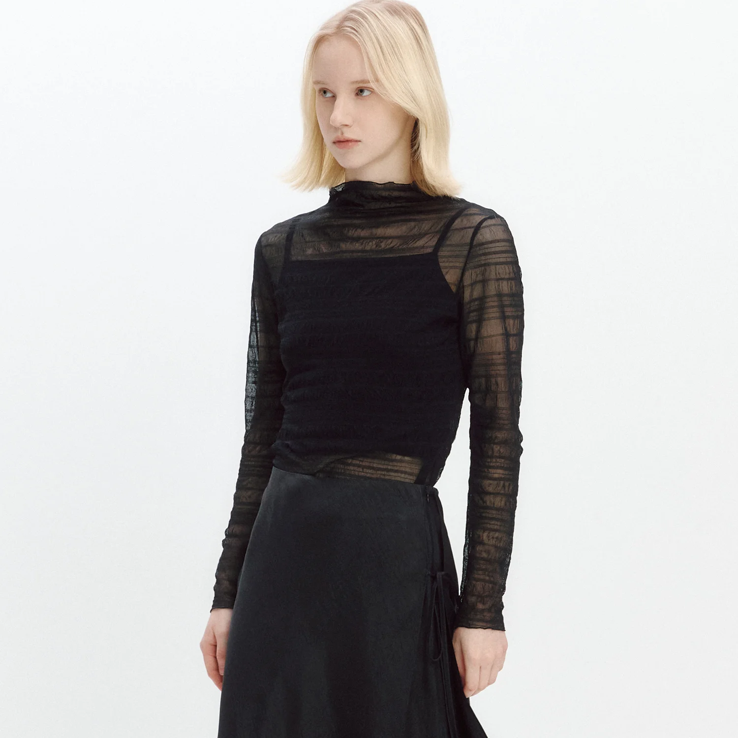 See-through T-blouse (Top set) BLACK