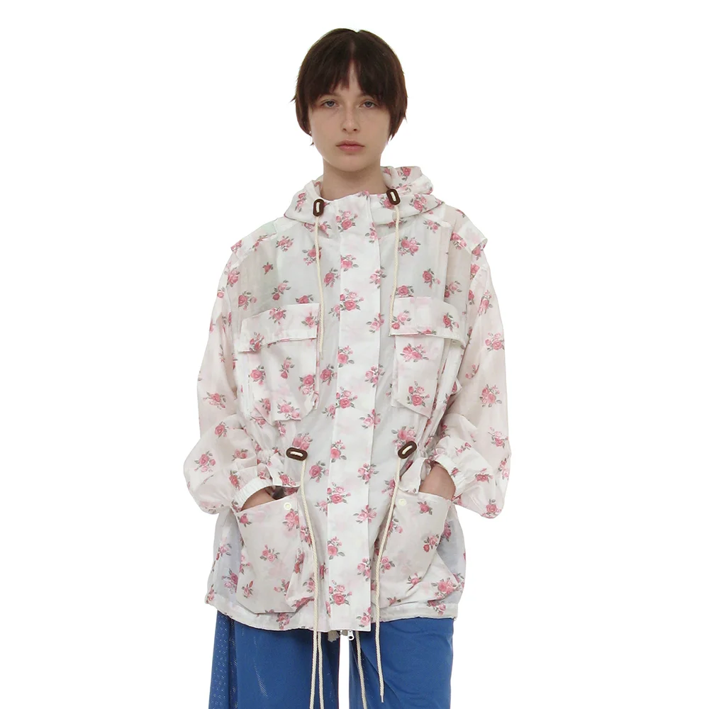FLORAL LIGHTWEIGHT HOODED UTILITY JACKET_WHITE