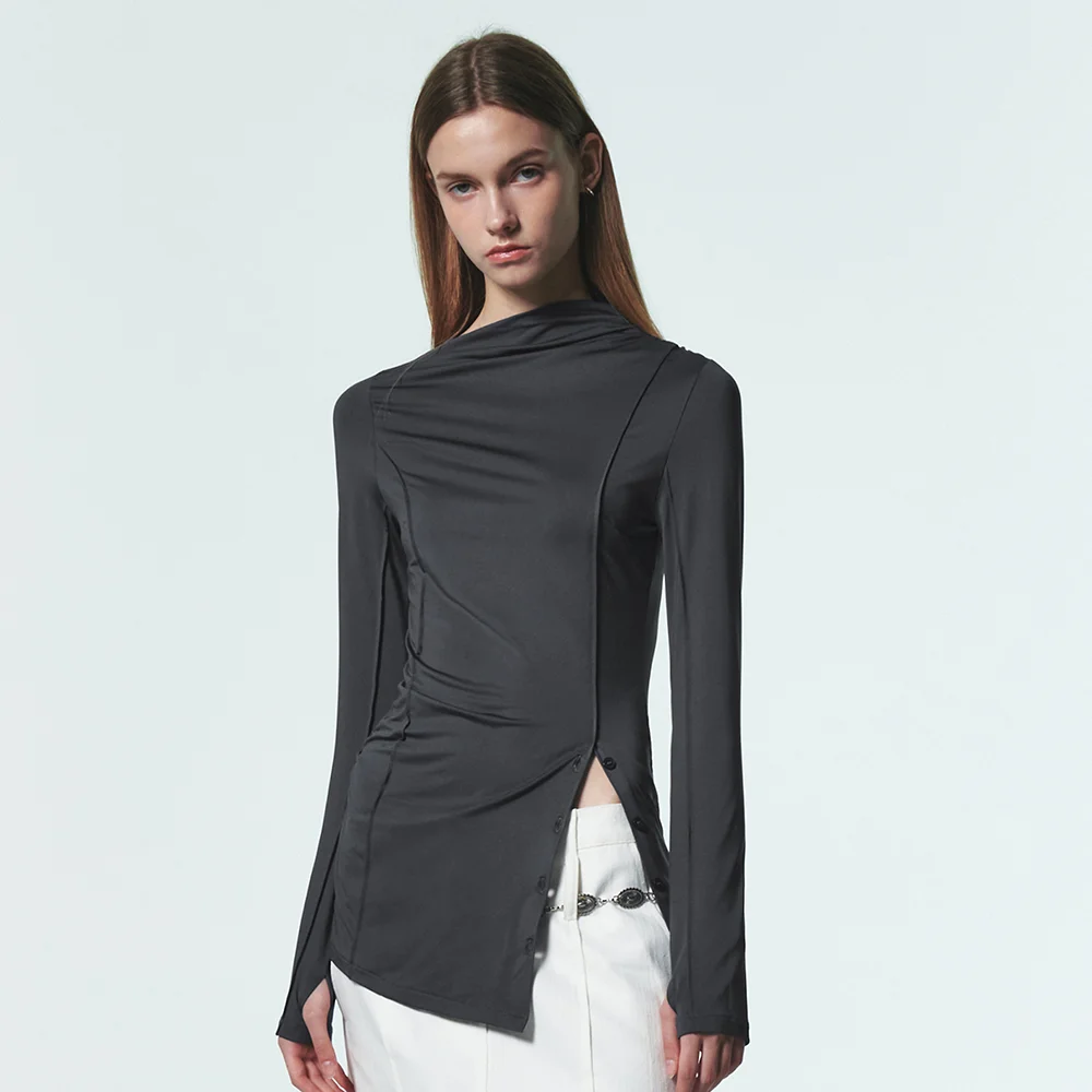 ASYMMETRIC HALF NECK SLIT TOP