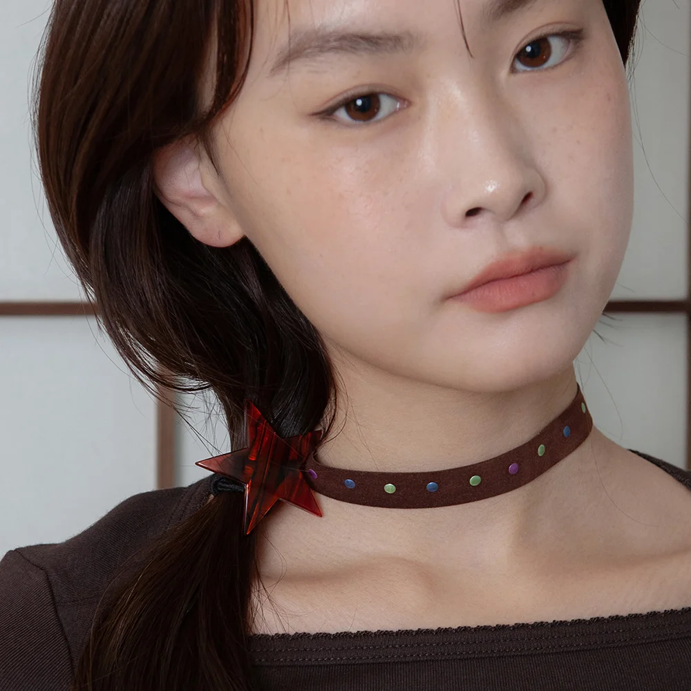 suede dot choker - brown