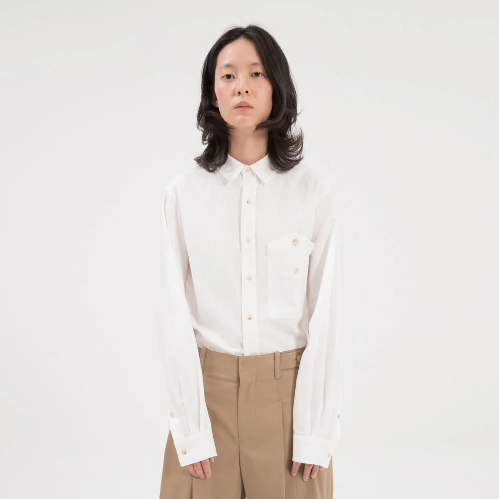 HOUSE POCKET LINEN SHIRT / OFF WHITE