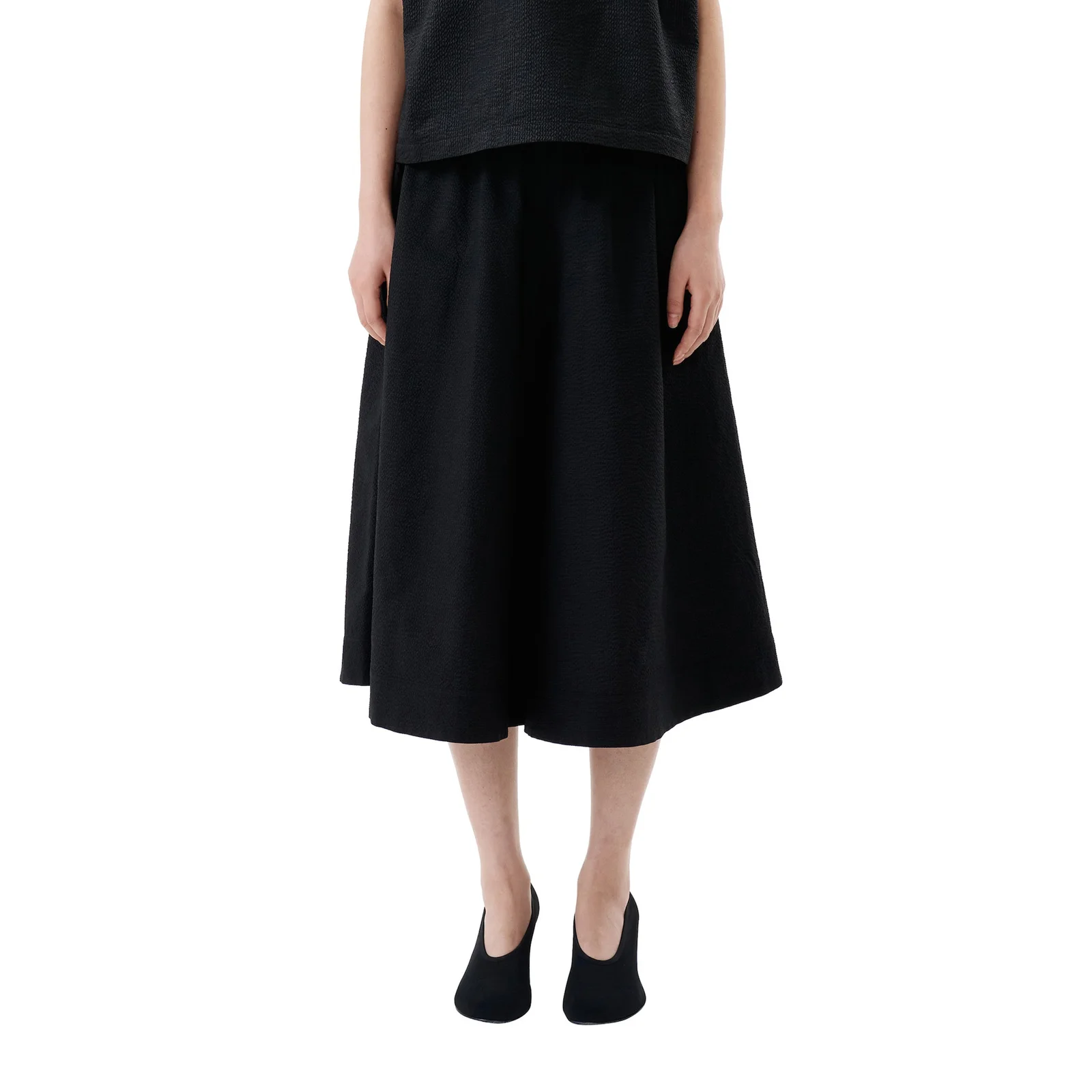 SHIRRED WAIST CULOTTE PANTS (BLACK)