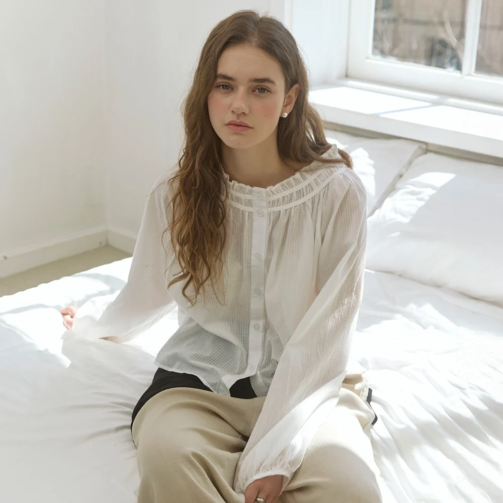 Breeze frill jacquard blouse - white