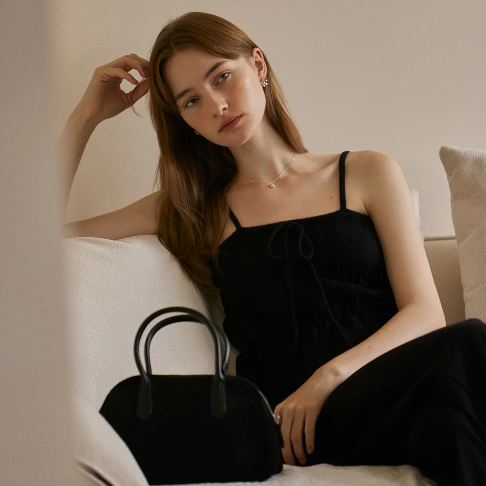 Ribbon shirring knit sleeveless - black