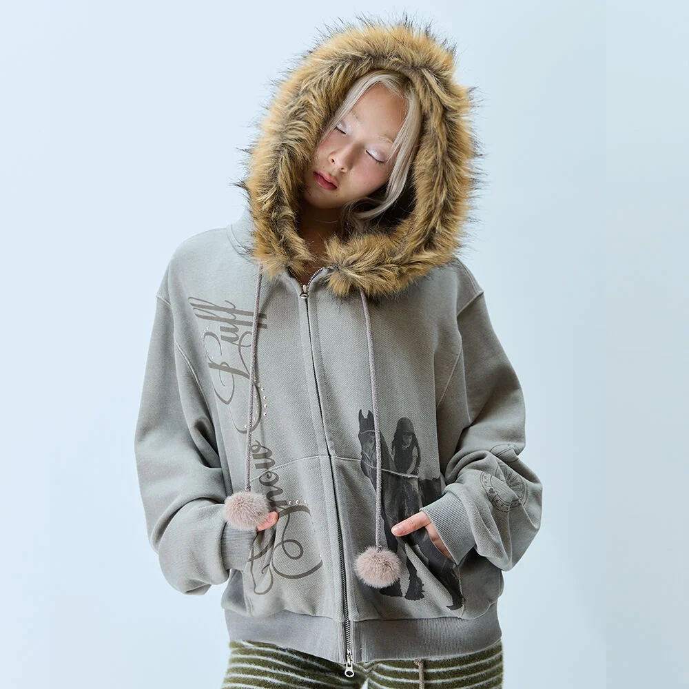 L21 SNOW FUR HOOD ZIP-UP(BEIGE)
