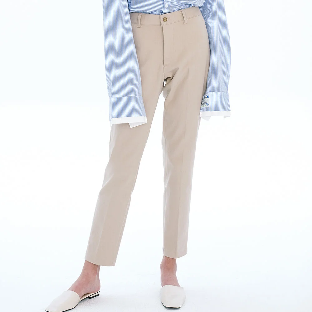 LIGHT TWILL COTTON SLIM PANTS_BEIGE