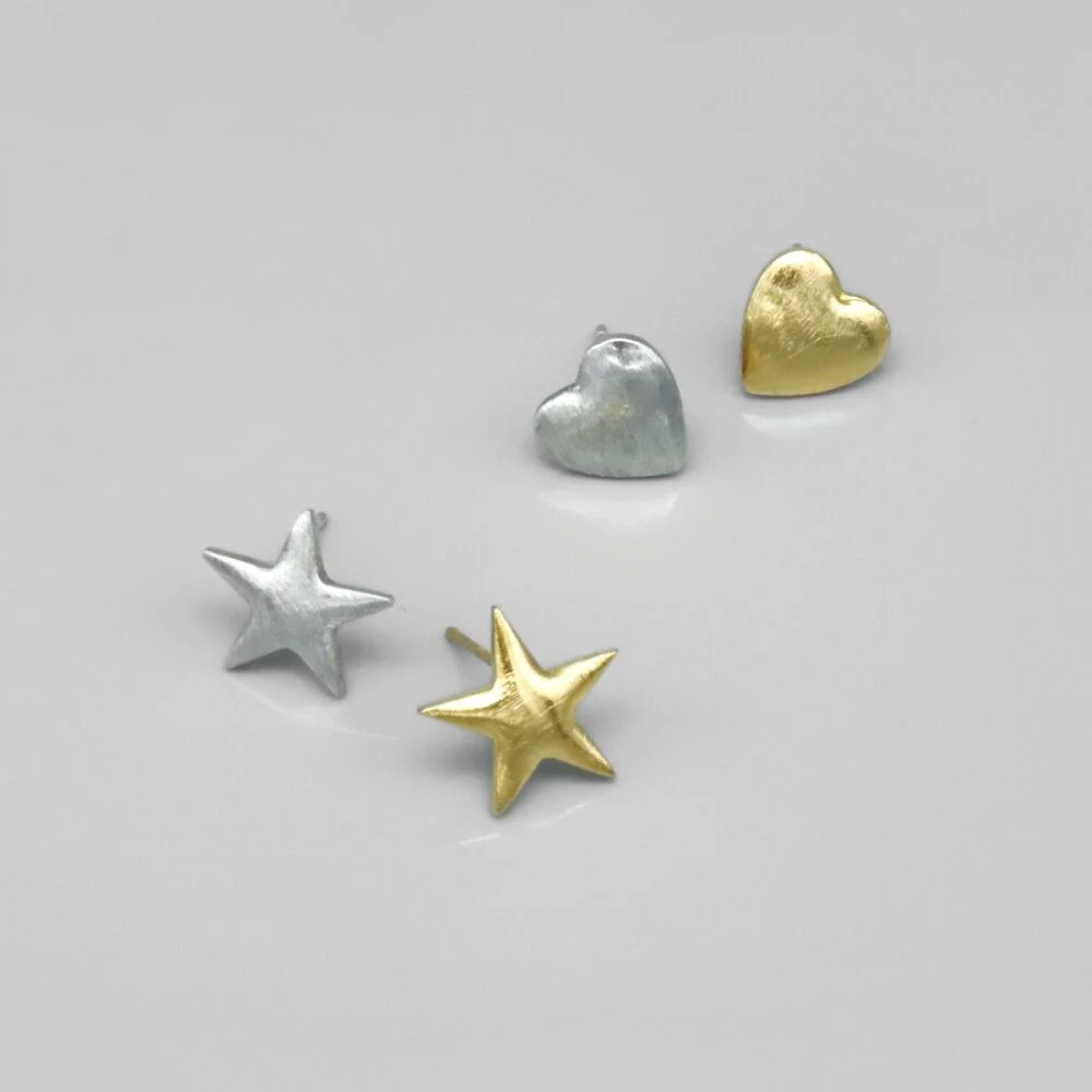 Start Heart simple daily silver Eearings 星星 心形 簡約 日常 銀針 耳環
