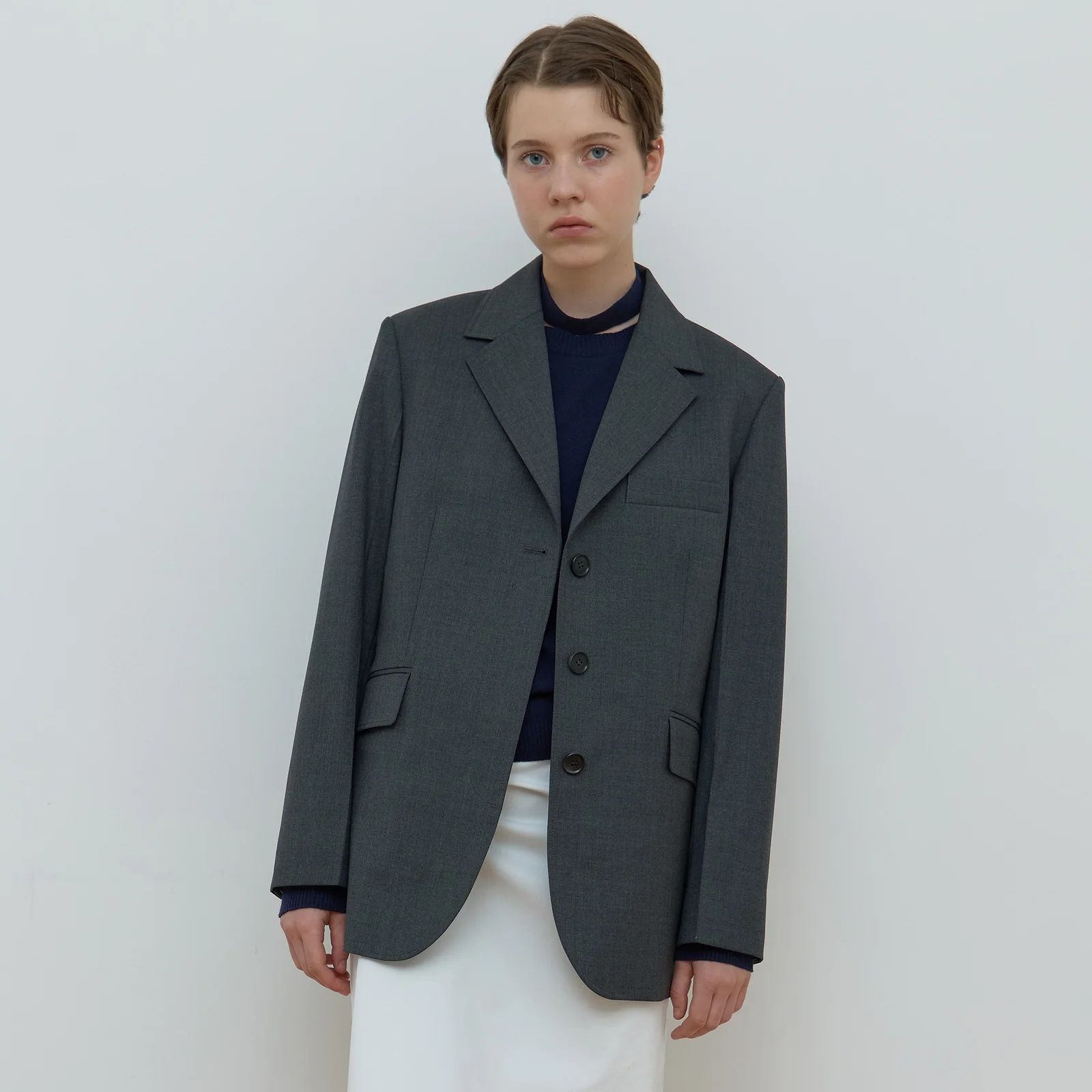 SINGLE HIDDEN JACKET_MELANGE GREY