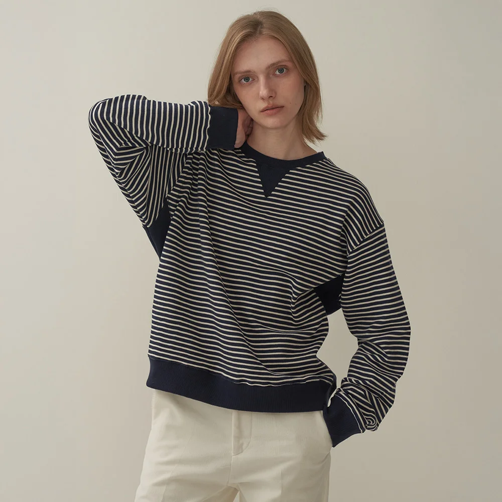 標準 復古 衛衣 -Navy-stripe