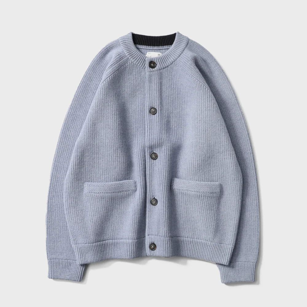 Annette Superfine Wool Heavy Rib Knit Cardigan Melange Blue