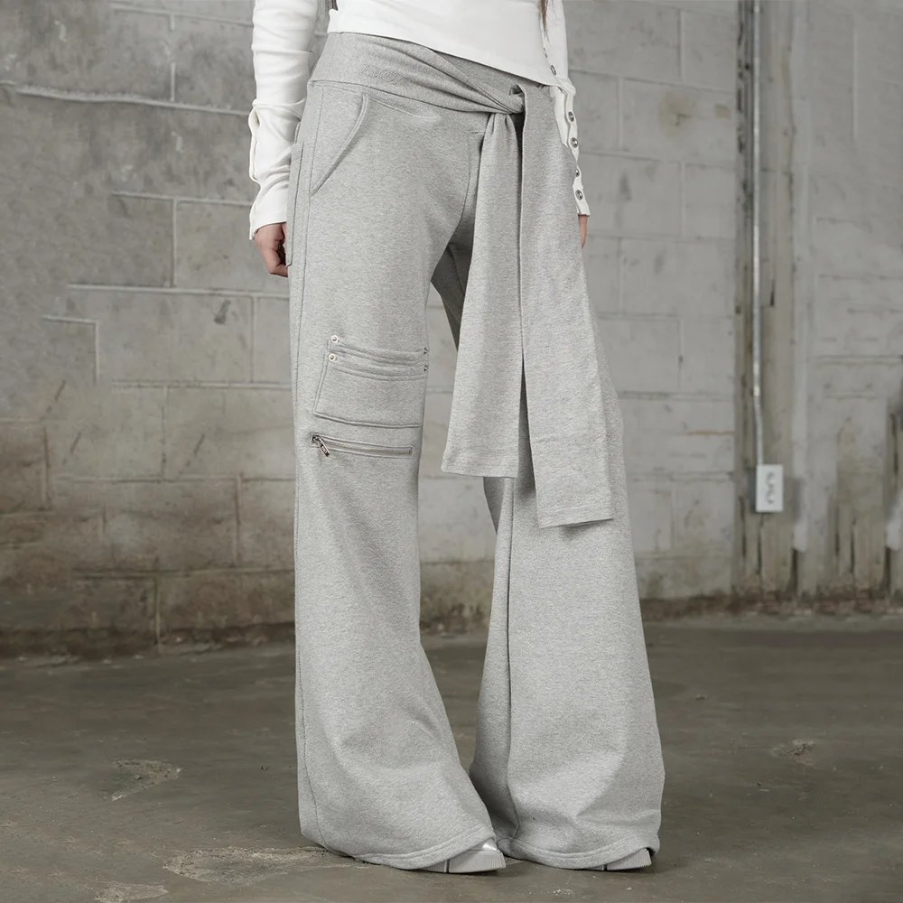 Belted Bootcut Sweatpants - GRAY
