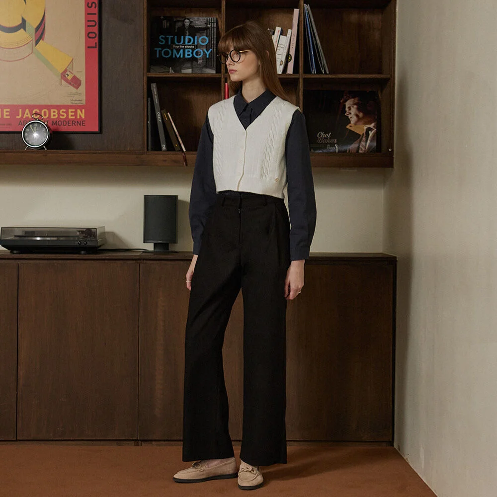 Time pintuck wide slacks - black