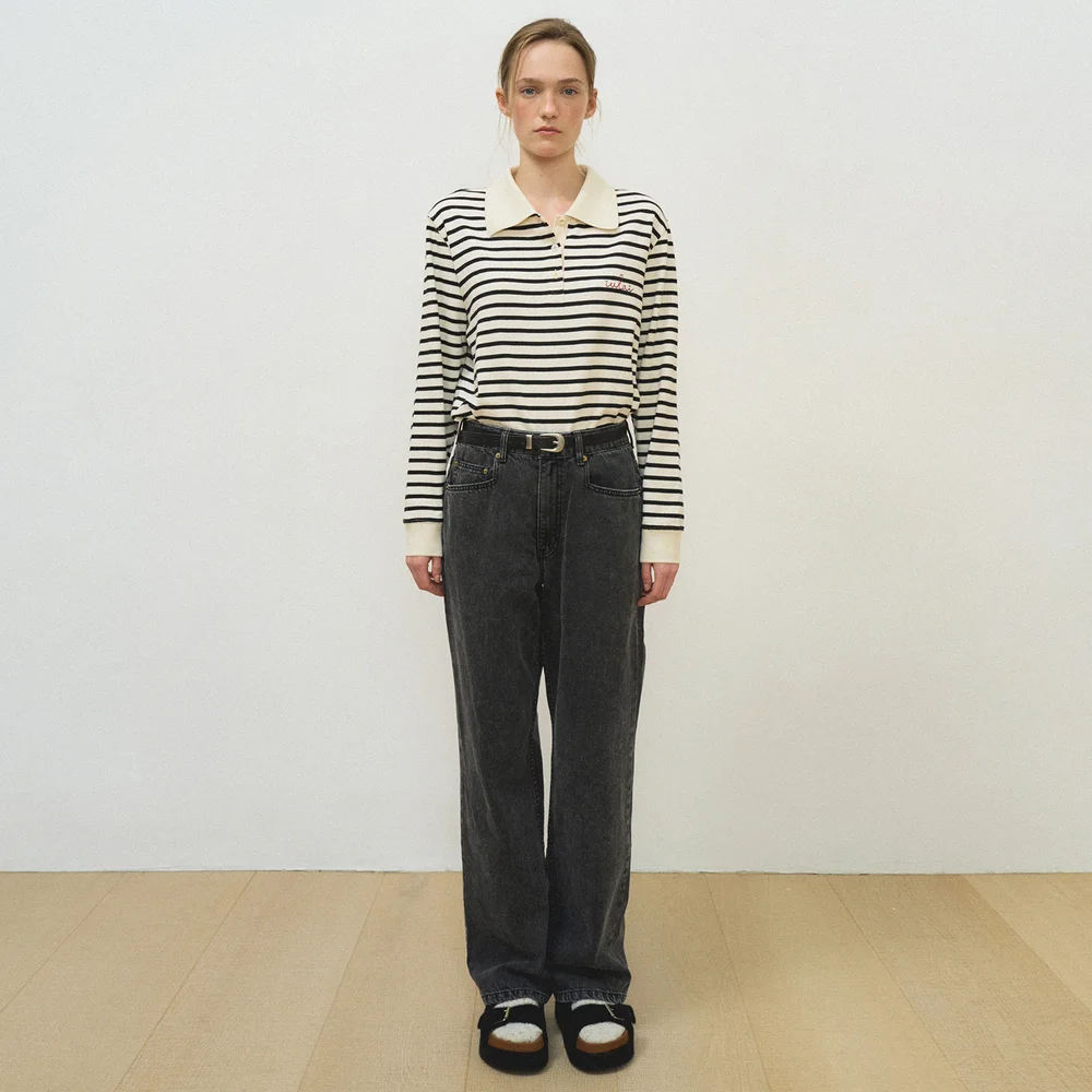 Stone loose denim pants Black