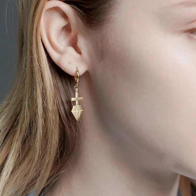 Cross point heart dia ring Earring 十字架 點綴 簡約 垂墜耳環