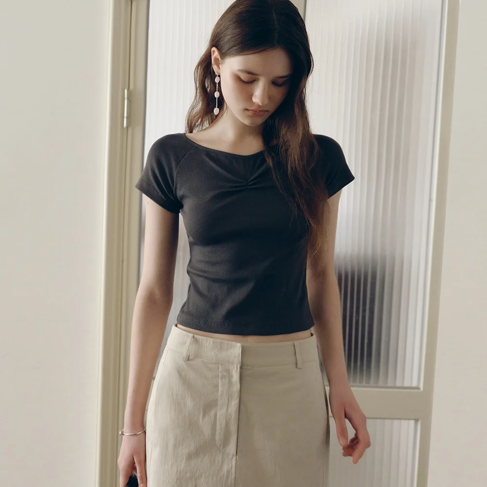 Miel Shirring T-shirt (Charcoal)