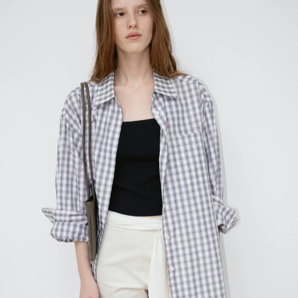 Crisp Oversized Check Shirt (Gray)