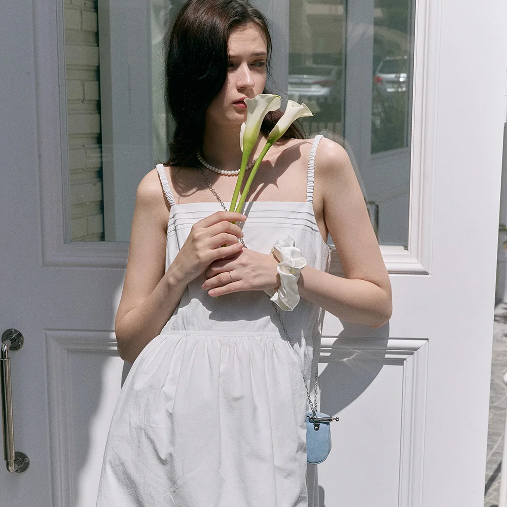 SLEEVELESS SHIRRING MINI DRESS (sand ivory)