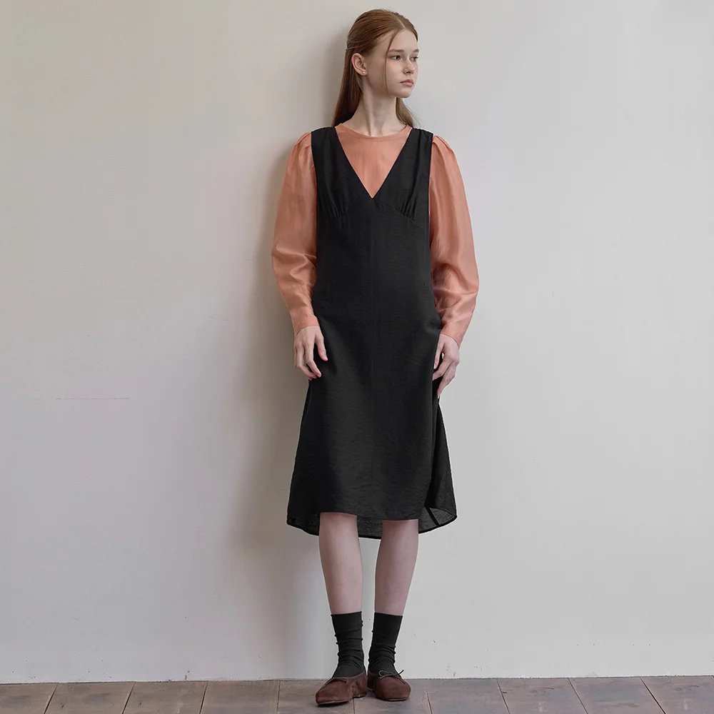 V-neck layered dress - Black