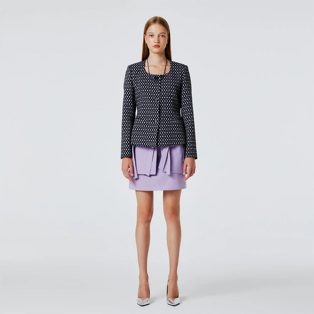 ROUND NECK JACQUARD JACKET(NAVY)