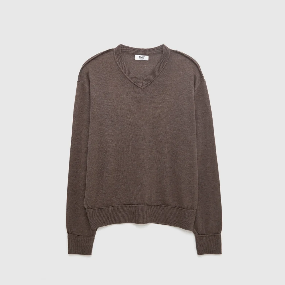 Cut-Off V-Neck Sweater (Brown)