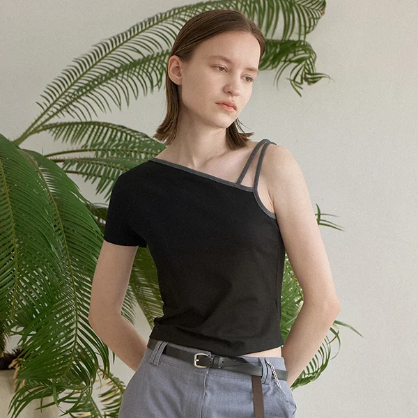 ONE SHOULDER STRING TEE(T-6818)