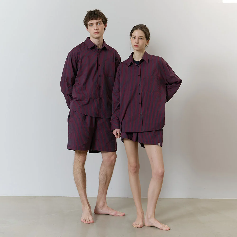 STRIPE PAJAMA COUPLE SET_wine red